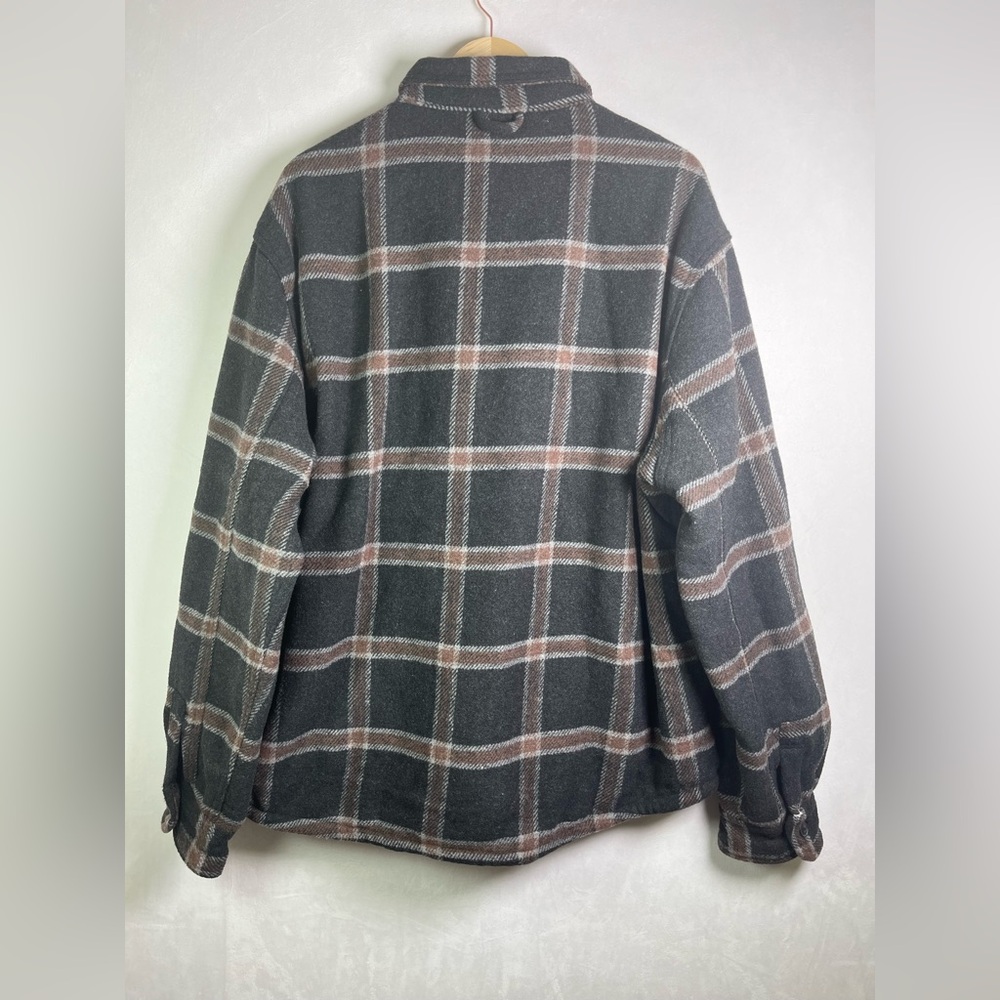 JACHS NEW XXL Sherpa Lined Wool Blend Plaid Shacket Jacket Brown/Gray - Picture 9 of 10